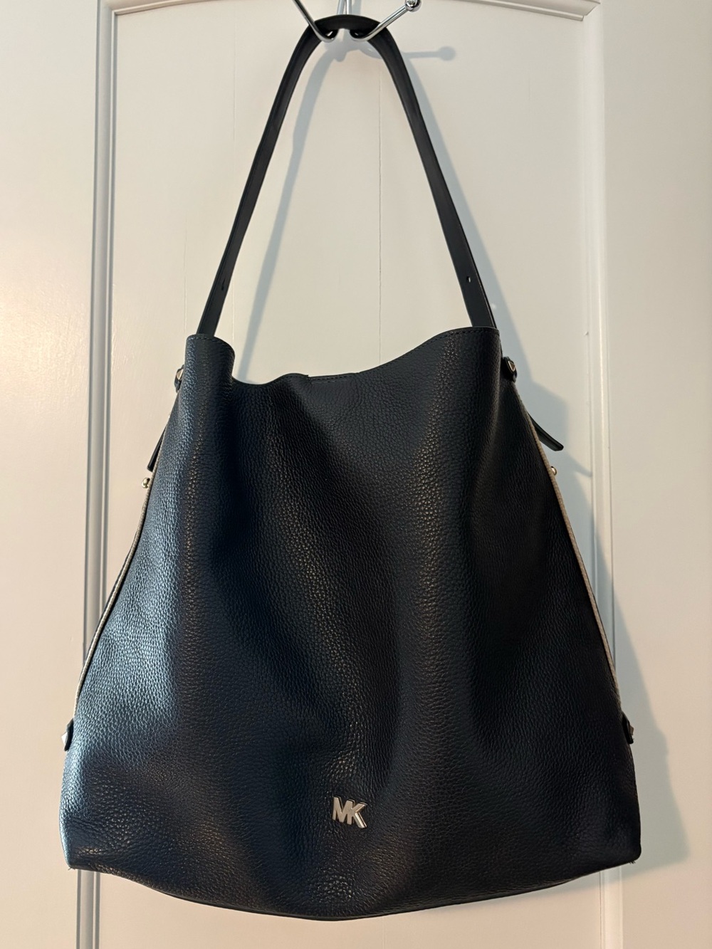 Michael Kors Black Pebbled Leather Shoulder Tote with MK Logo